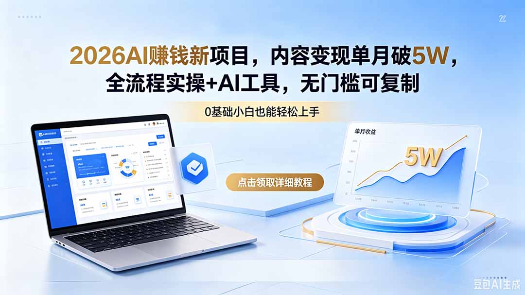 2026AI赚钱新项目，内容变现单月破5W，全流程实操+AI工具，无门槛可复制-得优社