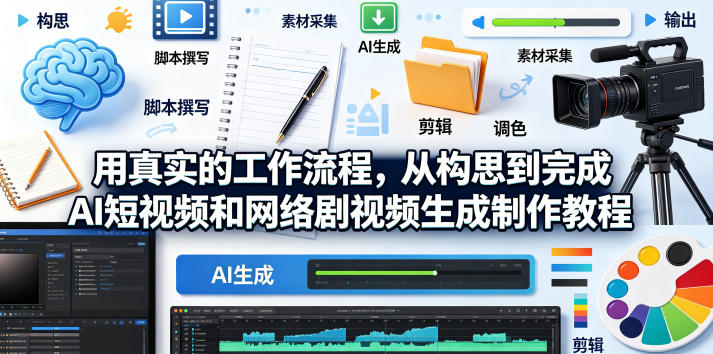 用真实的工作流程，从构思到完成AI短视频和网络剧视频生成制作教程-中英字幕-得优社