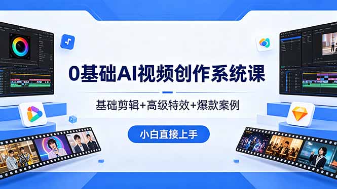 0基础AI视频创作系统课，基础剪辑+高级特效+爆款案例，小白直接上手-得优社