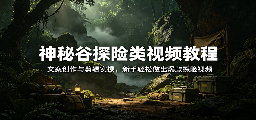 神秘谷探险类视频教程：文案创作与剪辑实操，新手轻松做出爆款探险视频-得优社