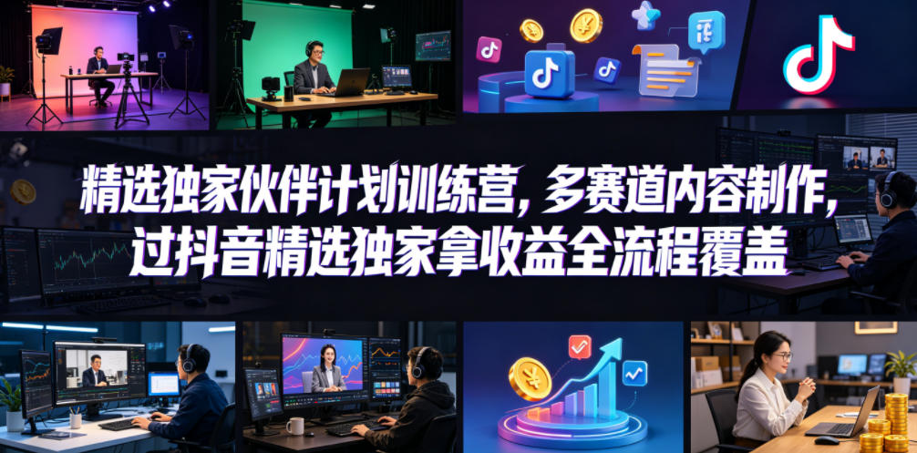 小豁食堂精选独家伙伴计划训练营，多赛道内容制作，过抖音精选独家拿收益全流程覆盖-得优社