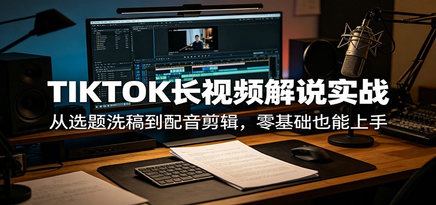 TIKTOK长视频解说实战：从选题洗稿到配音剪辑，零基础也能上手-得优社