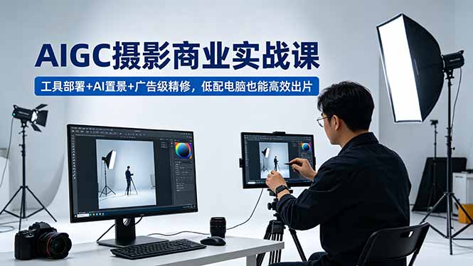 AIGC 摄影商业实战课，工具部署+AI置景+广告级精修，低配电脑也能高效出片-得优社