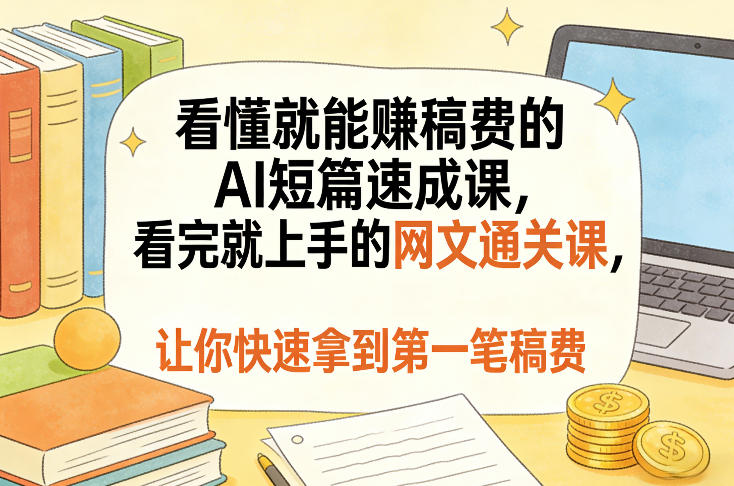 看懂就能賺稿费的AI短篇速成课，看完就上手的网文通关课，让你快速拿到第一笔稿费(更新5月)-得优社