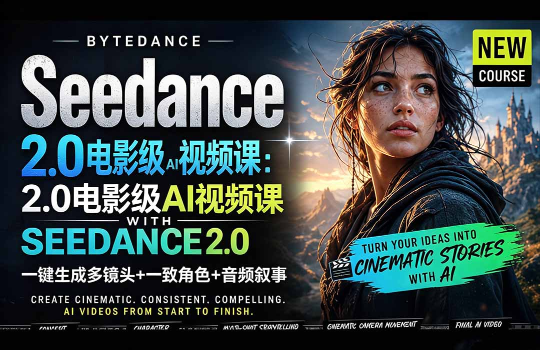 Seedance 2.0电影级AI视频课：一键生成多镜头+一致角色+音频叙事-得优社