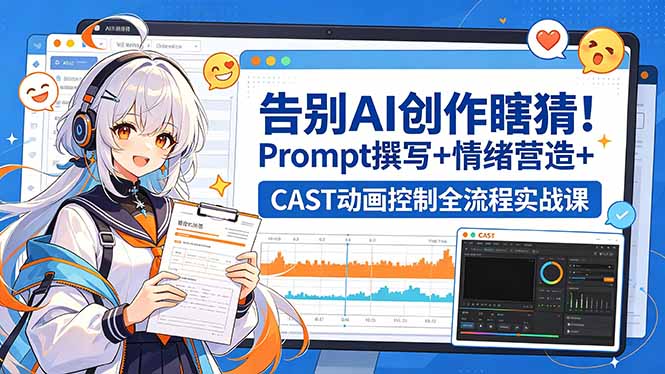 告别AI创作瞎猜！Prompt撰写+情绪营造+CAST动画控制全流程实战课-得优社