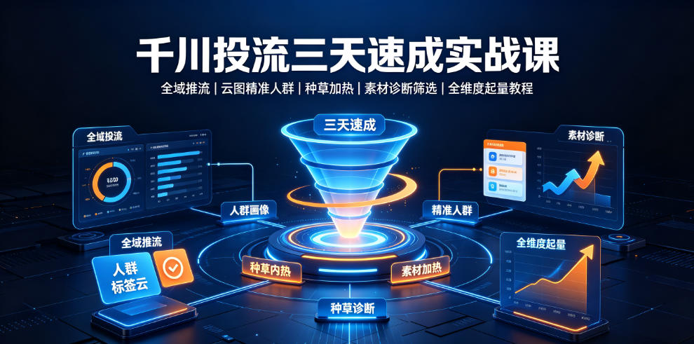 千川投流三天速成实战课｜全域推流、云图精准人群、种草加热、素材诊断筛选全维度起量教程-得优社