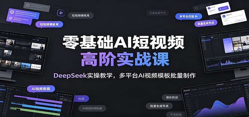 零基础AI短视频高阶实战课：DeepSeek实操教学，多平台AI视频模板批量制作-得优社