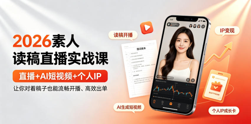 2026素人读稿直播实战课｜直播+AI短视频+个人IP，让你对着稿子也能流畅开播、高效出单-得优社