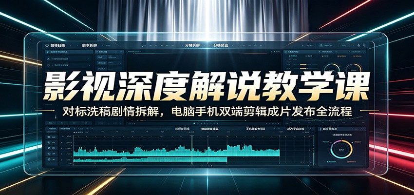 影视深度解说教学课：对标洗稿剧情拆解，电脑手机双端剪辑成片发布全流程-得优社