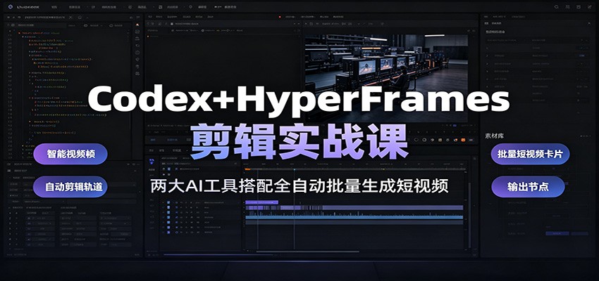 Codex+HyperFrames剪辑实战课：两大AI工具搭配全自动批量生成短视频-得优社