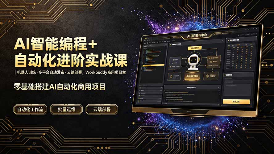 AI智能编程+自动化进阶实战课｜机器人训练·多平台自动发布·云端部署，Workbuddy商用项目全流程教学-得优社