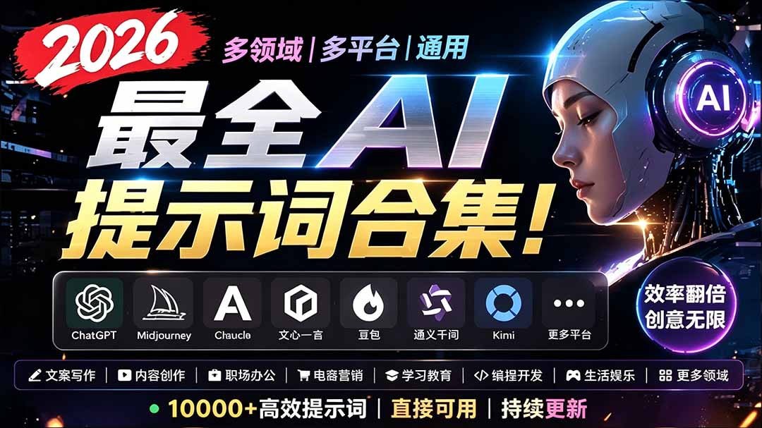 2026最全AI提示词合集！多领域多平台通用，涵盖AI绘画、电商主图、爆款文案，脚本创作等-得优社
