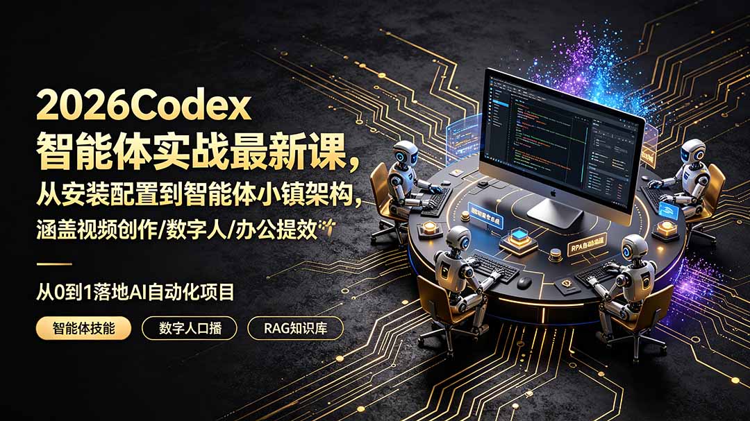 2026Codex智能体实战最新课，从安装配置到智能体小镇架构，涵盖视频创作/数字人/办公提效全技能-得优社