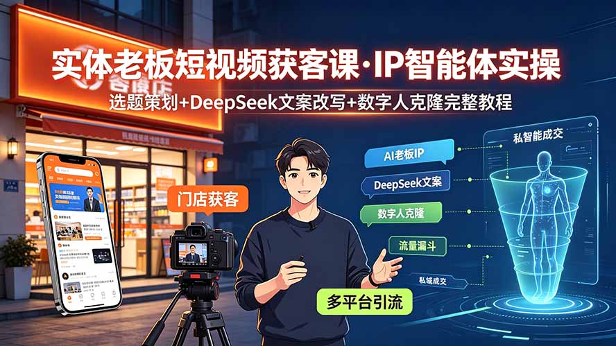 实体老板短视频获客课·IP智能体实操｜选题策划+DeepSeek文案改写+数字人克隆完整教程-得优社