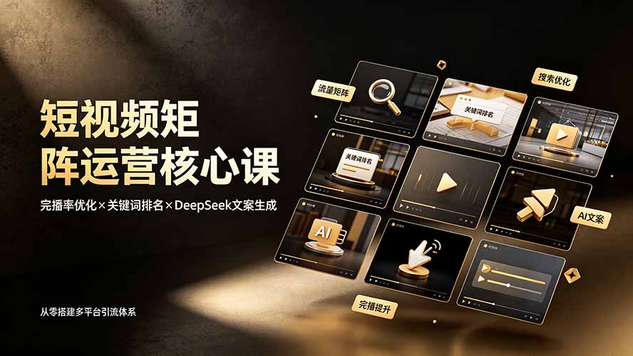 短视频矩阵运营核心课：完播率优化×关键词排名×DeepSeek文案生成，从零搭建多平台引流体系-得优社