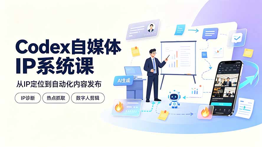 Codex自媒体IP系统课：IP诊断/热点抓取/IP蒸馏 Skill，爆款复刻数字人多平台自动发布教程-得优社