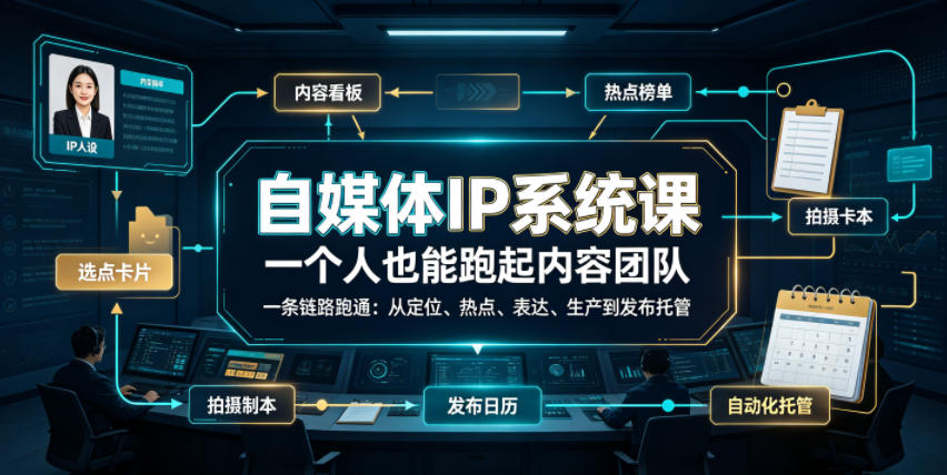 自媒体IP系统课，一个人也能跑起内容团队，一条链路跑通，从定位、热点、表达、生产到发布托管-得优社