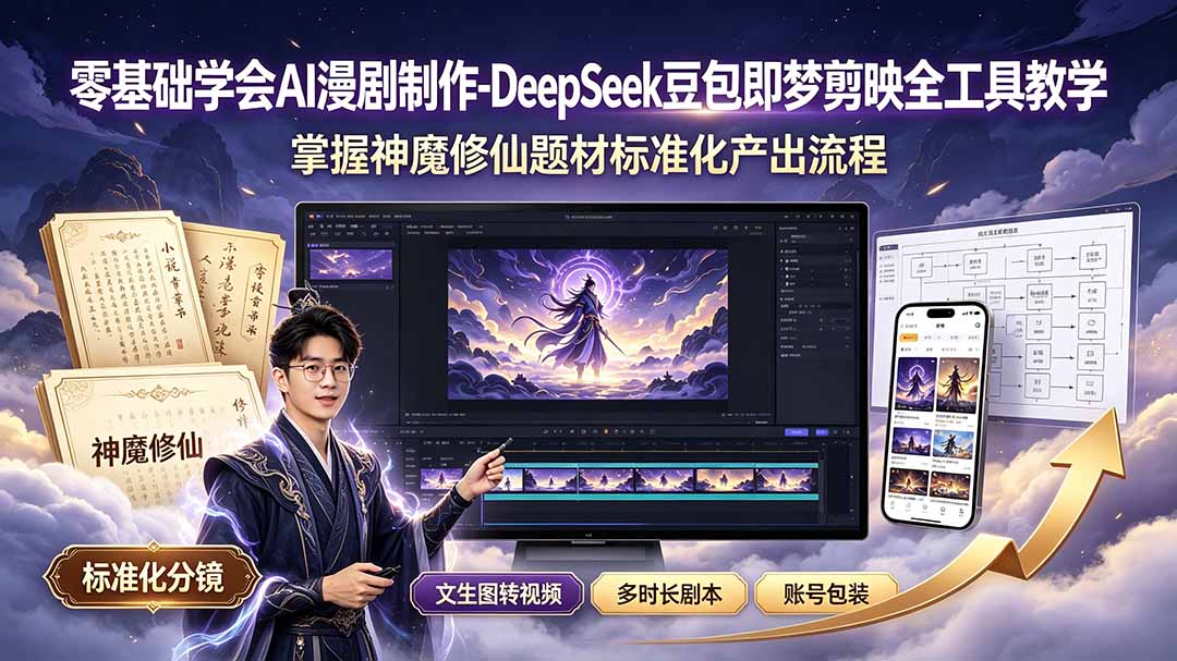 零基础学会AI漫剧制作-DeepSeek豆包即梦剪映全工具教学，掌握神魔修仙题材标准化产出流程-得优社