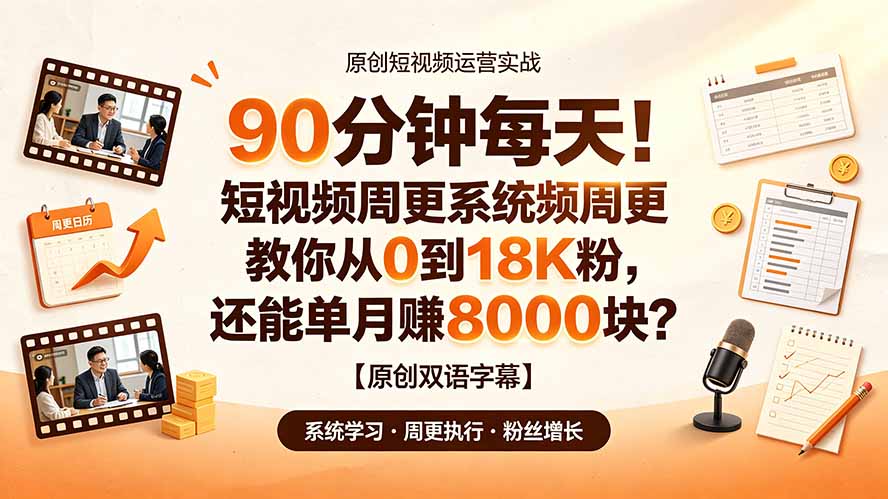 90 分钟每天！短视频周更系统教你从 0 到 18K 粉，还能单月赚 8000 块？【原创双语字幕】-得优社