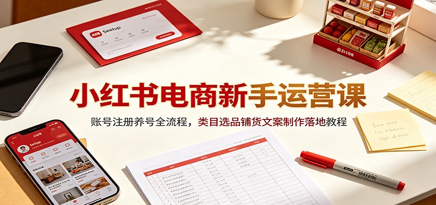 小红书电商新手运营课：账号注册养号全流程，类目选品铺货文案制作落地教程-得优社