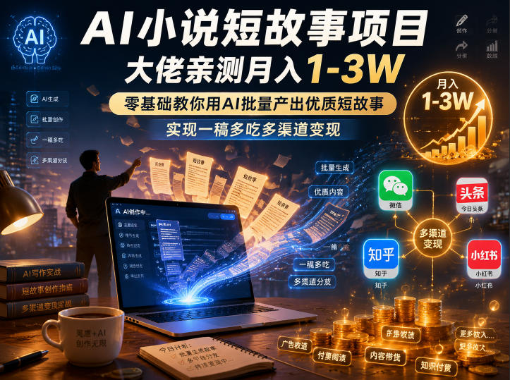 AI小说短故事项目，大佬亲测月入1-3W，零基础教你用AI批量产出优质短故事，实现一稿多吃多渠道变现(更新0710)-得优社