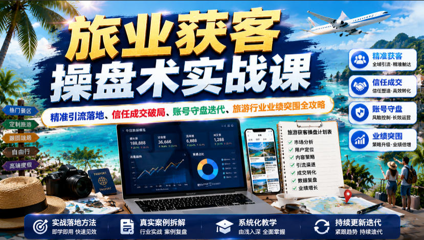 旅业获客操盘术实战课｜精准引流落地、信任成交破局、账号守盘迭代、旅游行业业绩突围全攻略-得优社