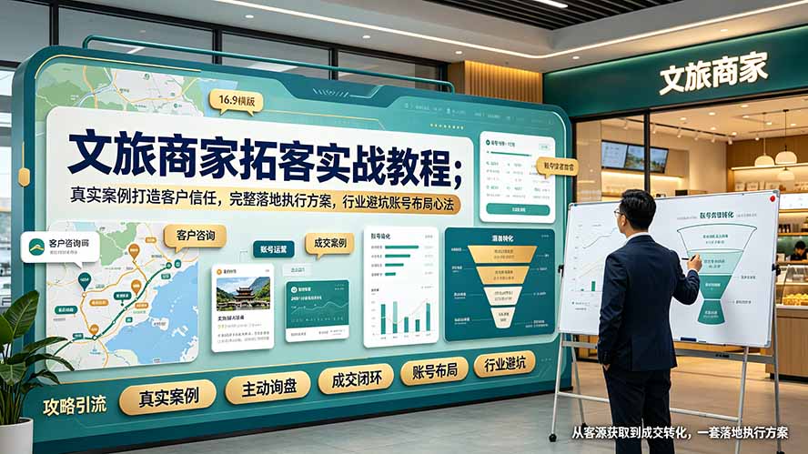 文旅商家拓客实战教程；真实案例打造客户信任，完整落地执行方案，行业避坑账号布局心法-得优社