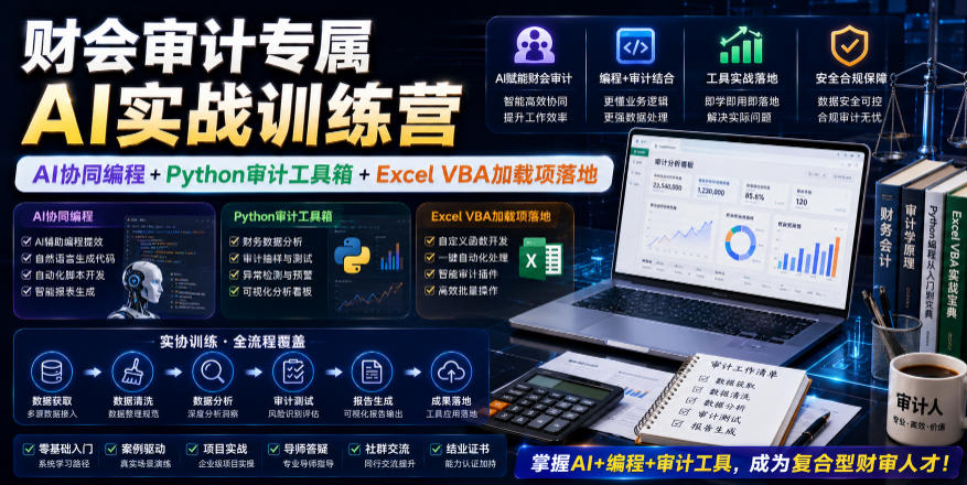 财会审计专属AI实战训练营｜AI协同编程+Python审计工具箱+Excel VBA加载项落地(更新0710)-得优社