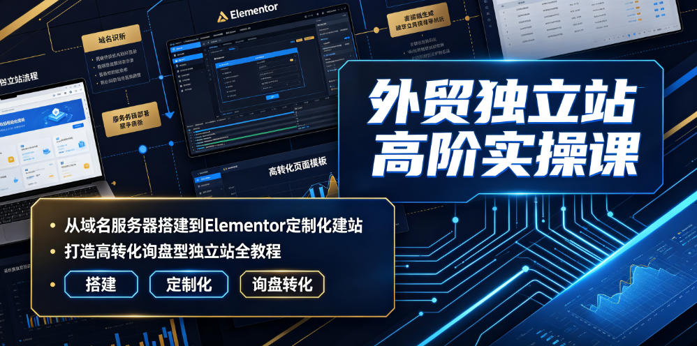 外贸独立站高阶实操课｜从域名服务器搭建到Elementor定制化建站，打造高转化询盘型独立站全教程-得优社