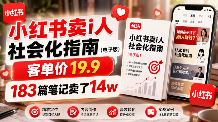 小红书卖I人社会化指南(电子版)，客单价19.9，183篇笔记卖了14w！-得优社