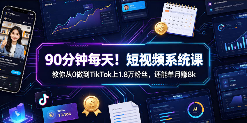 90分钟每天！短视频系统课教你从0做到TikTok上1.8万粉丝，还能单月賺8k【原创双语字幕】-得优社