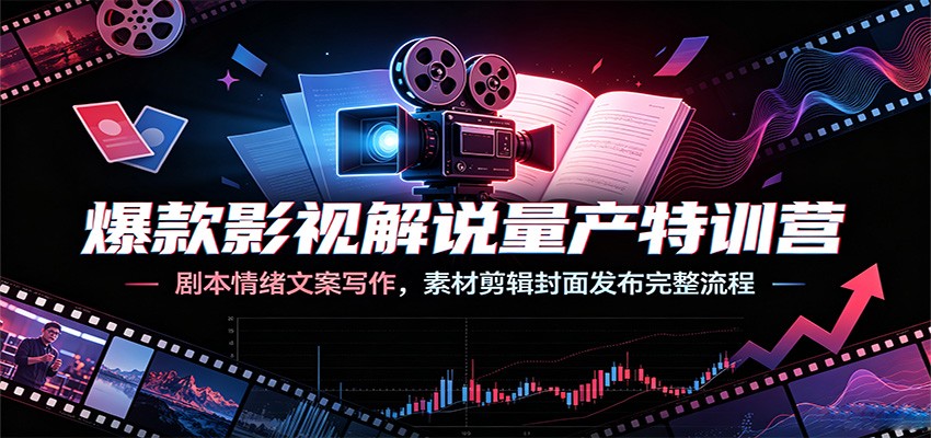 爆款影视解说量产特训营：剧本情绪文案写作，素材剪辑封面发布完整流程-得优社