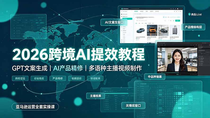 2026跨境AI提效教程·GPT文案生成｜AI产品精修｜多语种主播视频制作，亚马逊运营全套实操课-得优社
