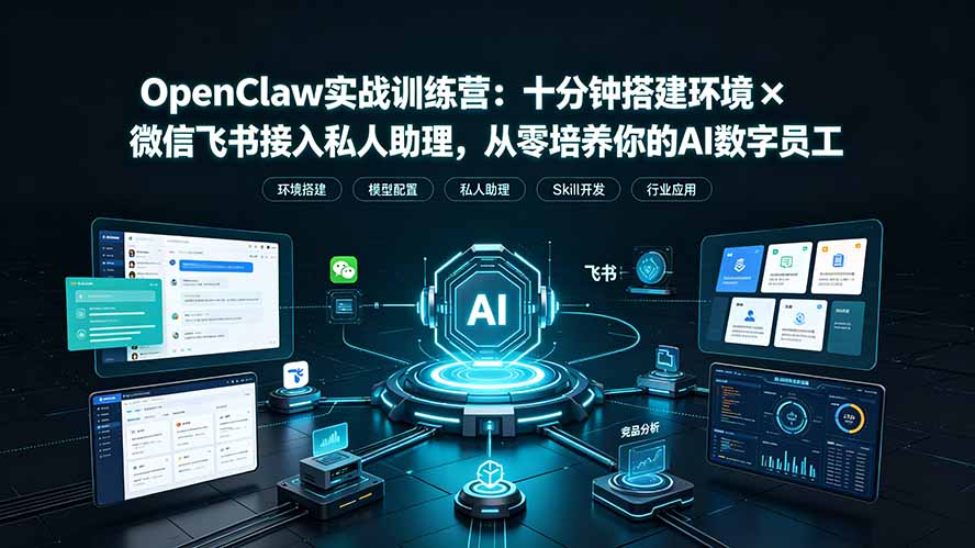 OpenClaw实战特训营：十分钟搭建环境×微信飞书接入私人助理，从零培养你的AI数字员工-得优社