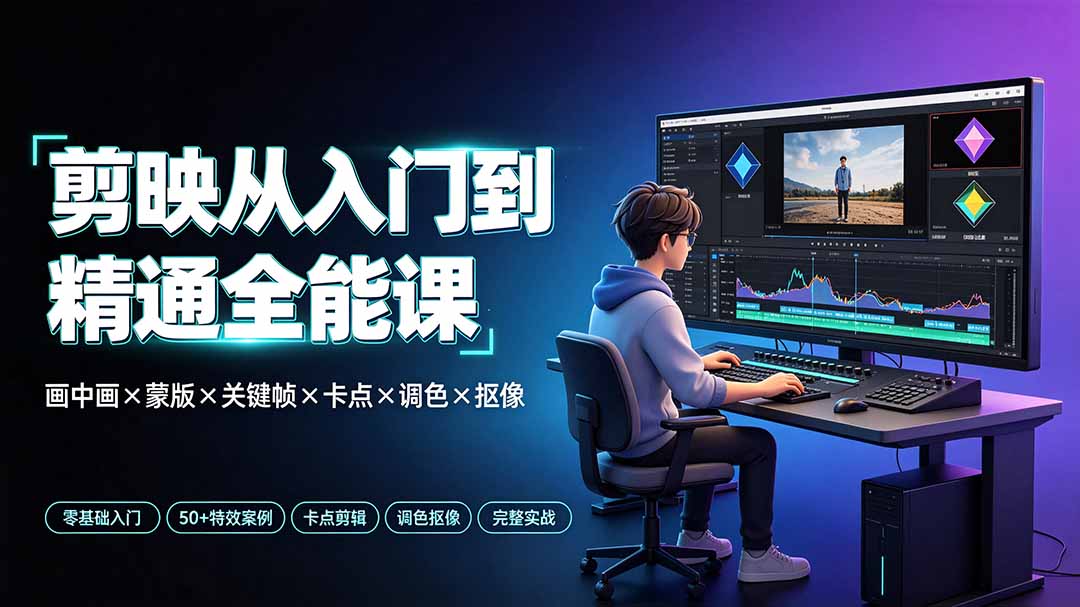剪映从入门到精通全能课：画中画×蒙版×关键帧×卡点×调色×抠像，一站式掌握剪辑核心技能-得优社