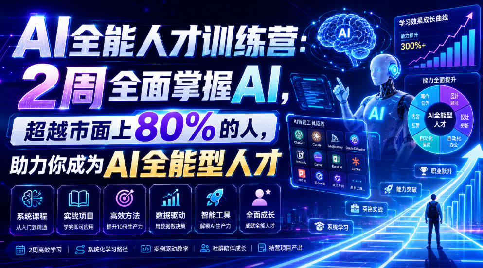 AI全能人才训练营：2周全面掌握AI，超越市面上80%的人，助力你成为AI全能型人才-得优社