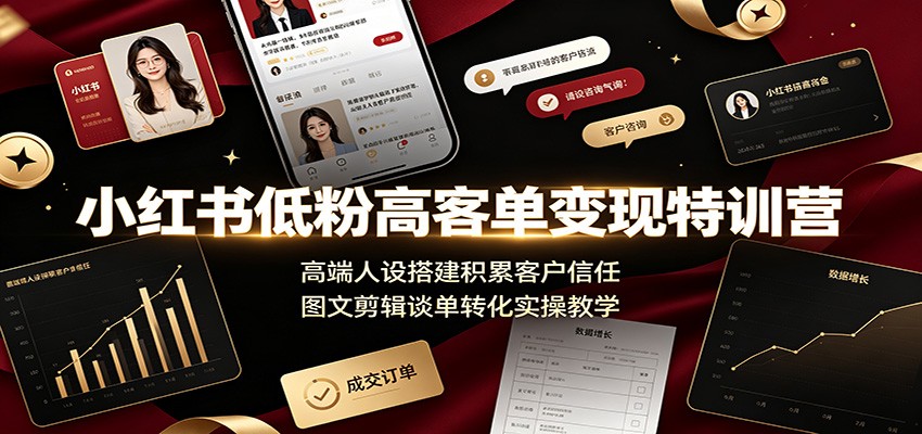 小红书低粉高客单变现特训营：高端人设搭建积累客户信任，图文剪辑谈单转化实操教学-得优社