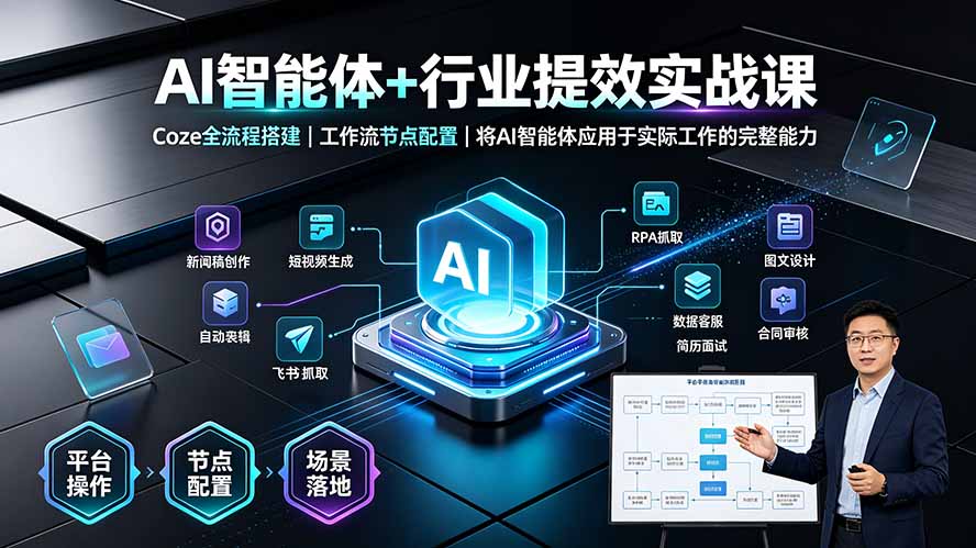 AI智能体+行业提效实战课·Coze全流程搭建｜工作流节点配置｜将AI智能体应用于实际工作的完整能力-得优社