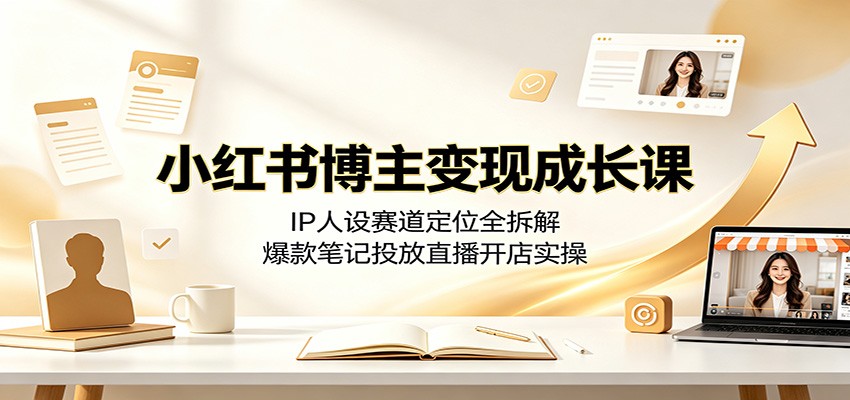 小红书博主变现成长课：IP人设赛道定位全拆解，爆款笔记投放直播开店实操-得优社