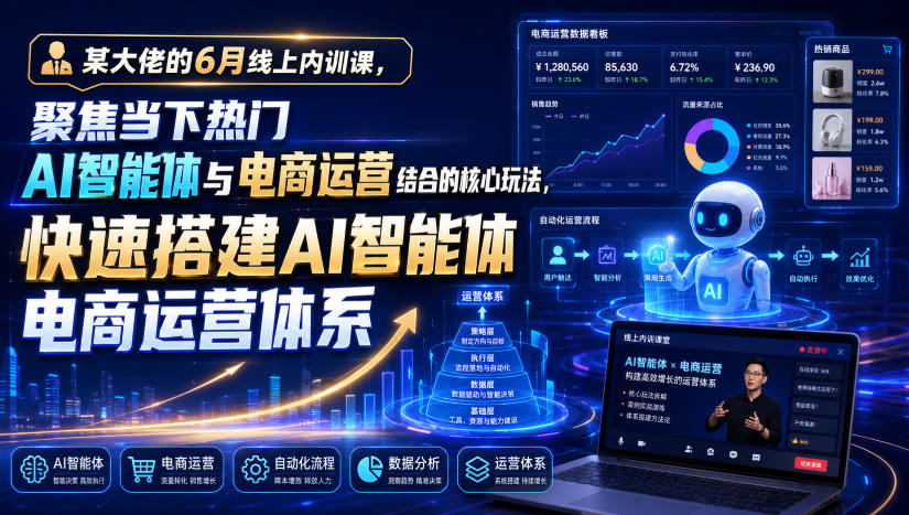 某大佬的6月线上内训课，聚焦当下热门AI智能体与电商运营结合的核心玩法，快速搭建AI智能体电商运营体系-得优社