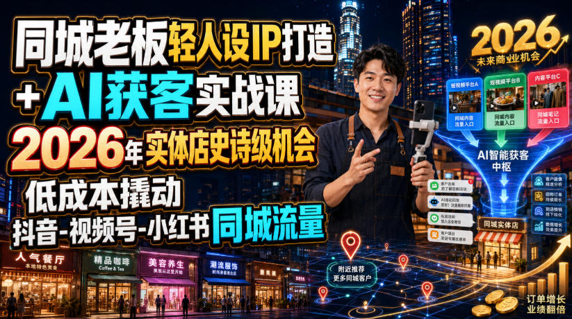 同城老板轻人设IP打造+AI获客实战课，2026年实体店史诗级机会，低成本撬动抖音-视频号-小红书同城流量-得优社
