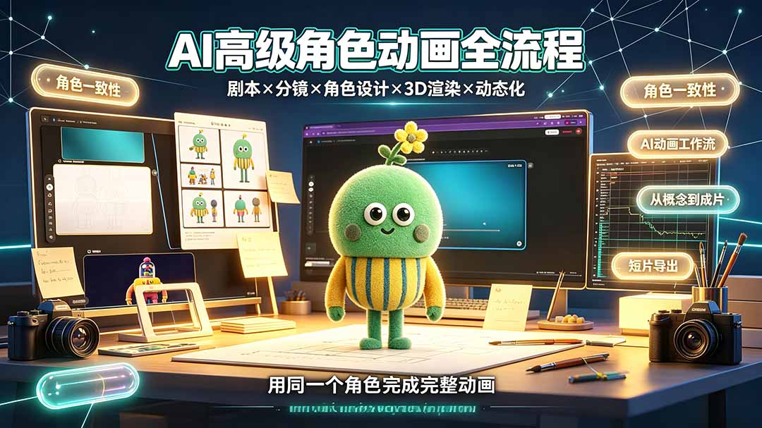 AI高级角色动画全流程：剧本×分镜×角色设计×3D渲染×动态化，从概念到成片一站式教学-得优社