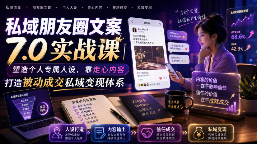 私域朋友圈文案7.0实战课｜塑造个人专属人设，靠走心内容打造被动成交私域变现体系-得优社