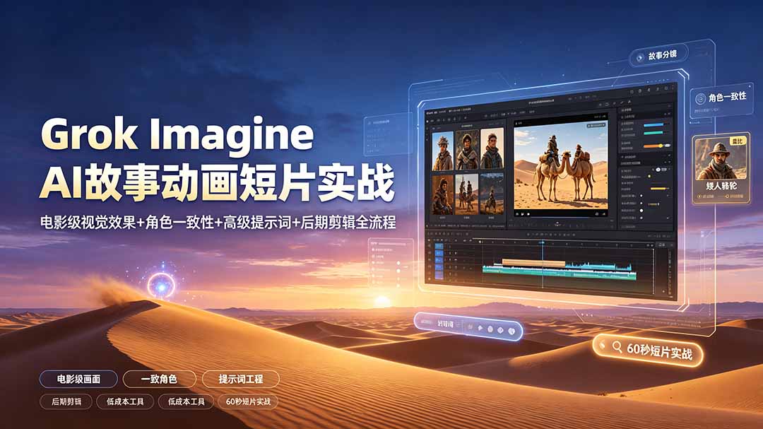Grok Imagine AI故事动画短片实战：电影级视觉效果+角色一致性+高级提示词+后期剪辑全流程-得优社