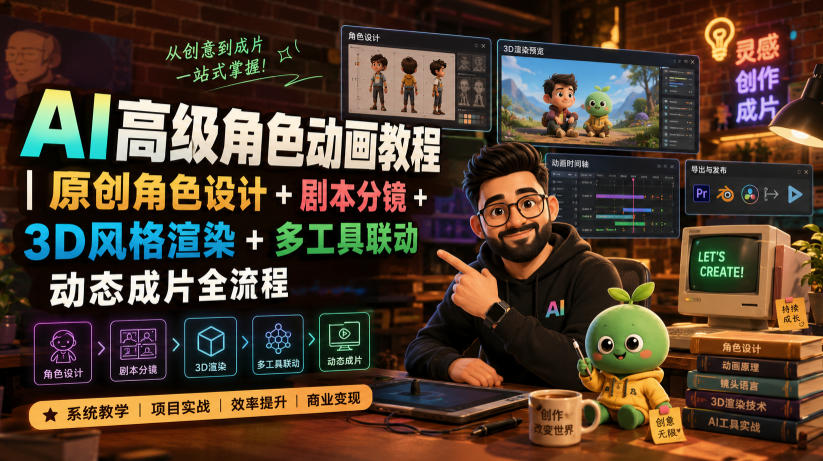 AI高级角色动画教程｜原创角色设计+剧本分镜+3D风格渲染+多工具联动动态成片全流程【中英字幕】-得优社