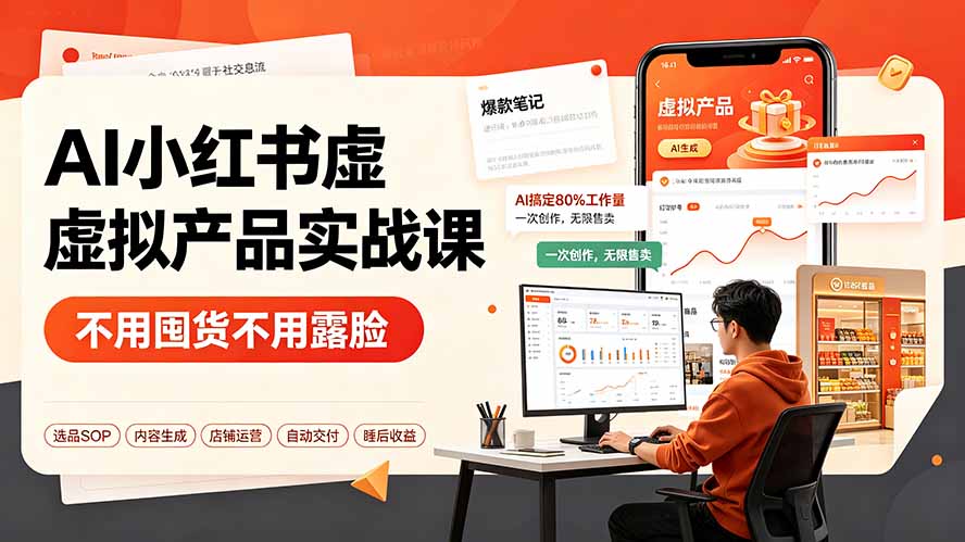 AI小红书虚拟产品实战课-更新：不用囤货不用露脸，AI搞定80%工作量，一次创作无限售卖睡后收益-得优社