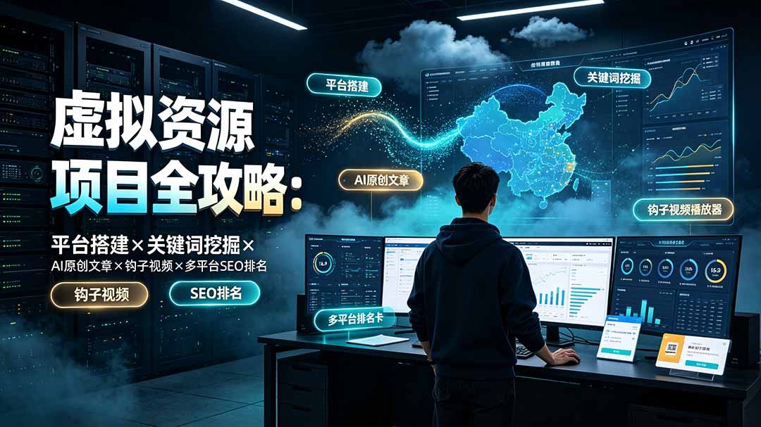 虚拟资源项目全攻略：平台搭建×关键词挖掘×AI原创文章×钩子视频×多平台SEO排名-得优社