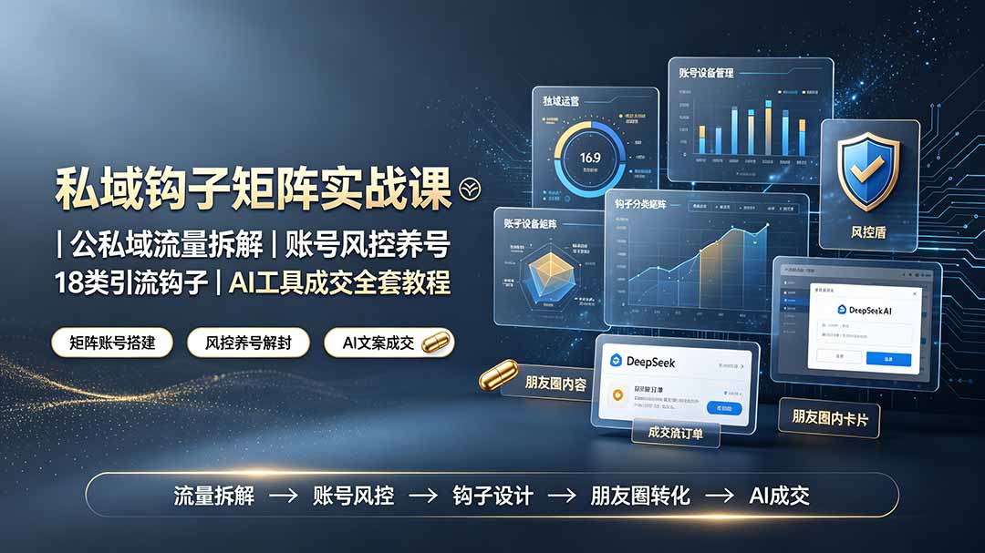 私域钩子矩阵实战课〓公私域流量拆解｜账号风控养号｜18类引流钩子｜AI工具成交全套教程-得优社