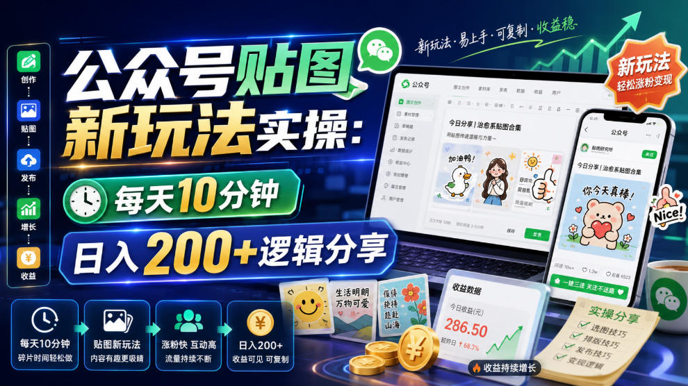 公众号贴图新玩法实操，每天10分钟，日入200+逻辑分享-得优社
